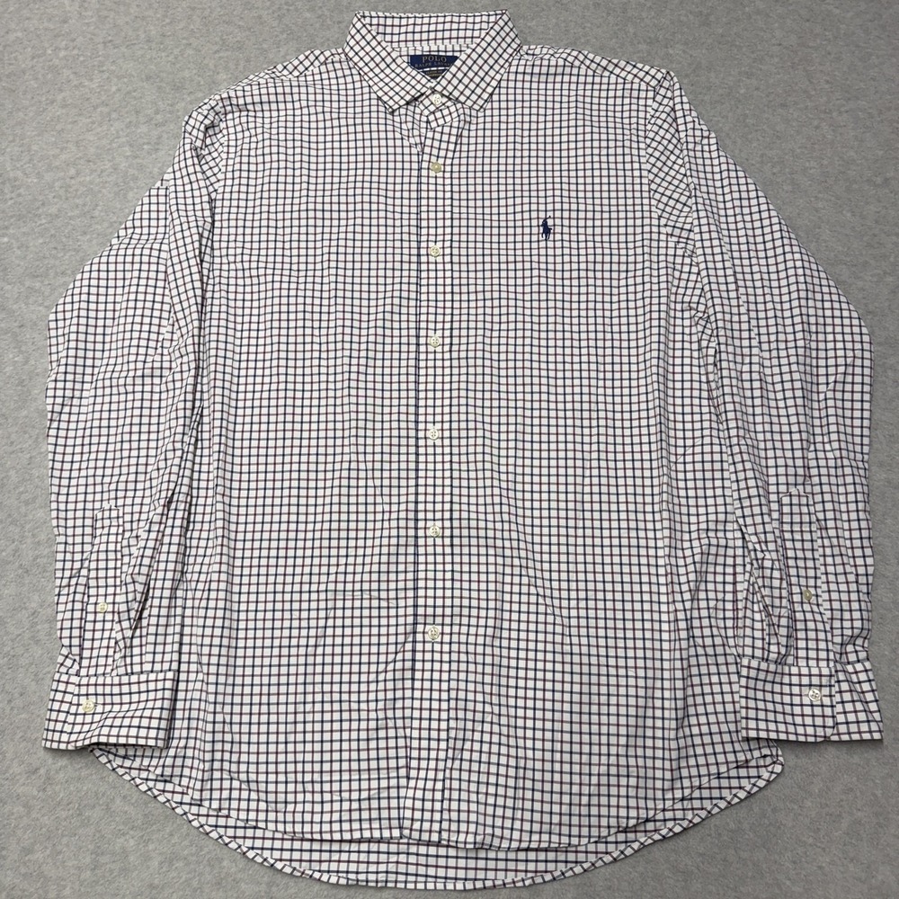 Polo Ralph Lauren Shirt Mens XL White Check Stretch Long Sleeve Button Up